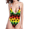 Cannabis Rasta Pattern Print One Piece High Cut Swimsuit