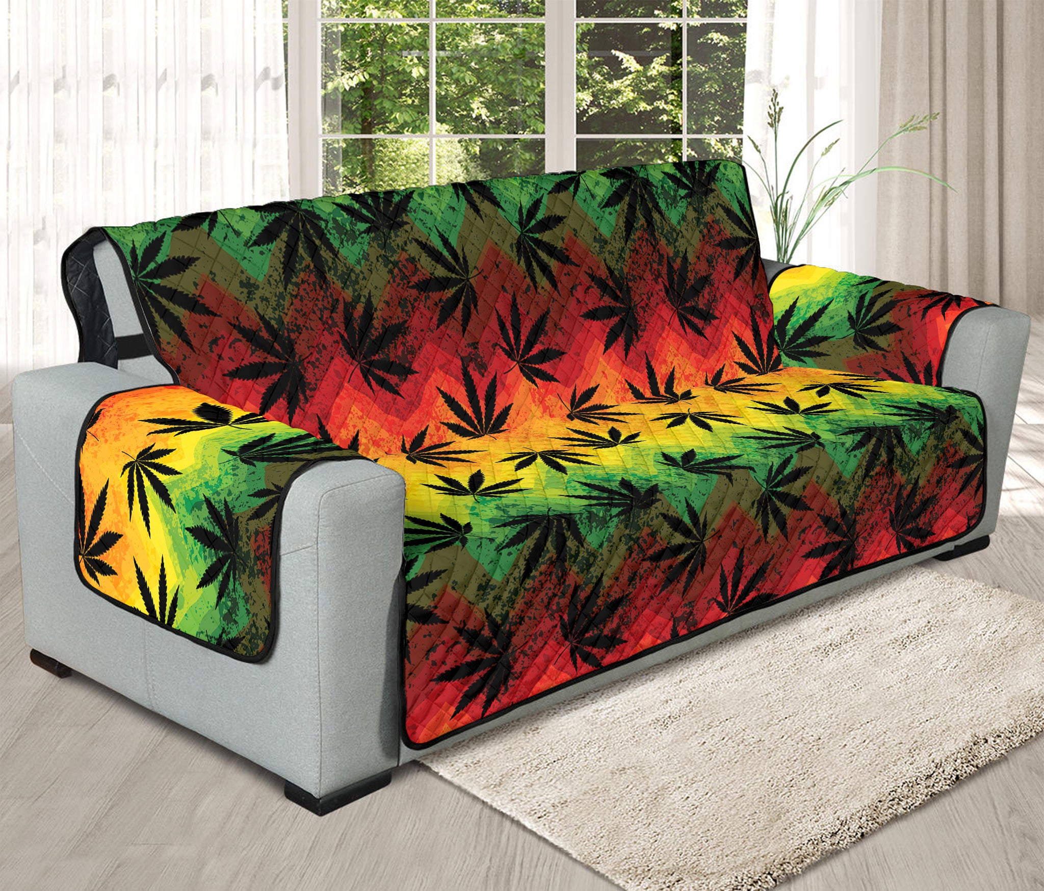 Cannabis Rasta Pattern Print Oversized Sofa Protector