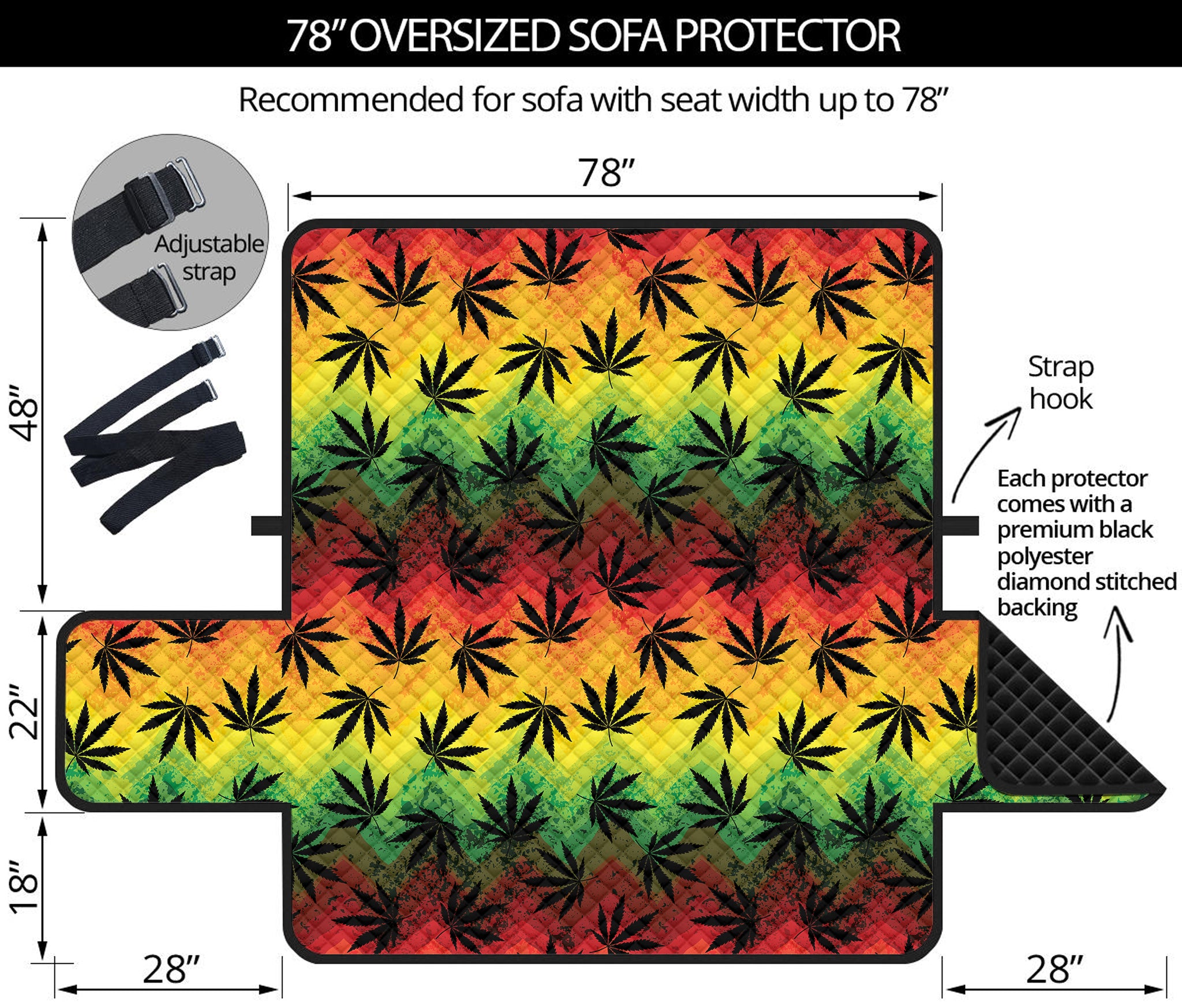 Cannabis Rasta Pattern Print Oversized Sofa Protector