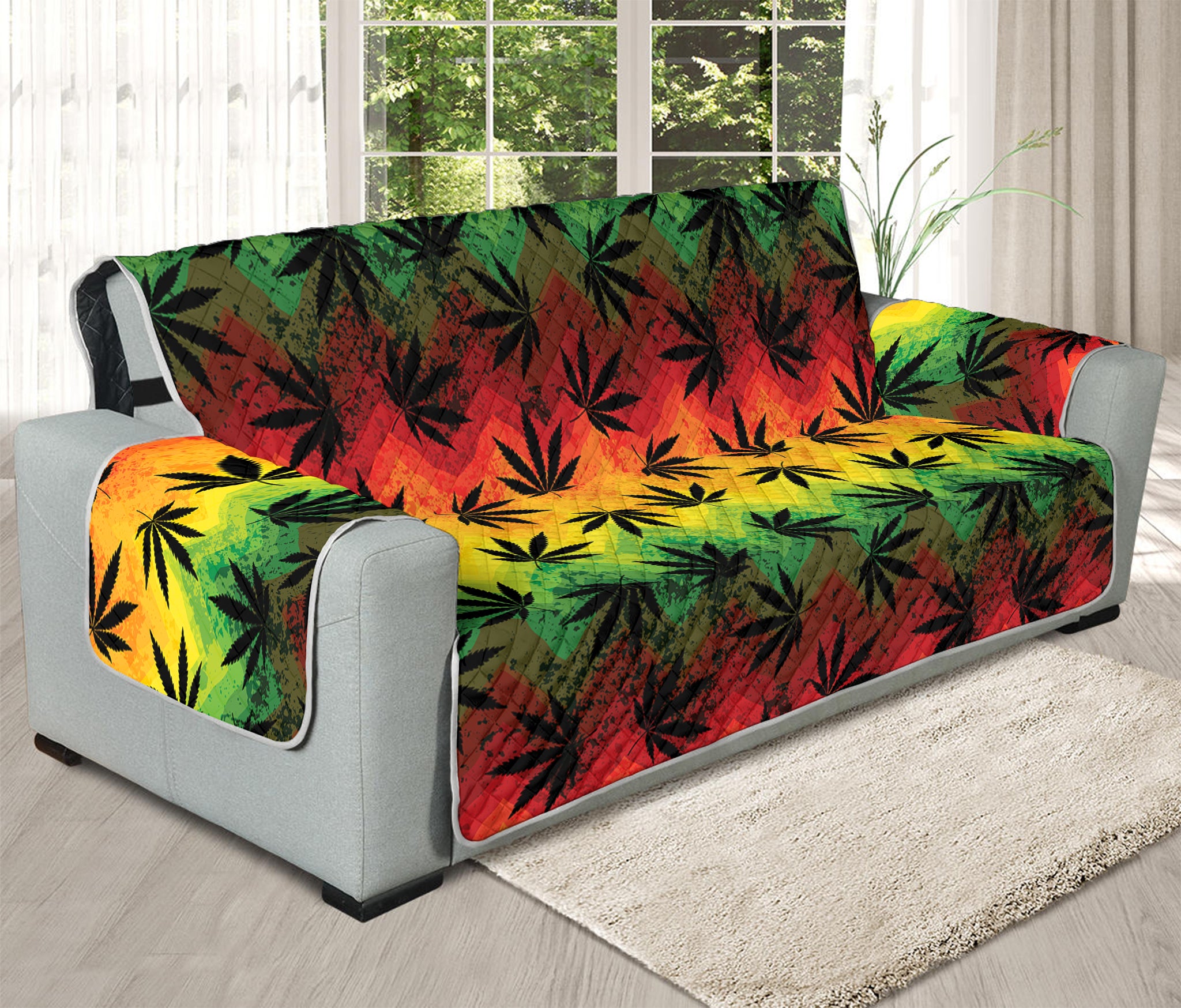 Cannabis Rasta Pattern Print Oversized Sofa Protector