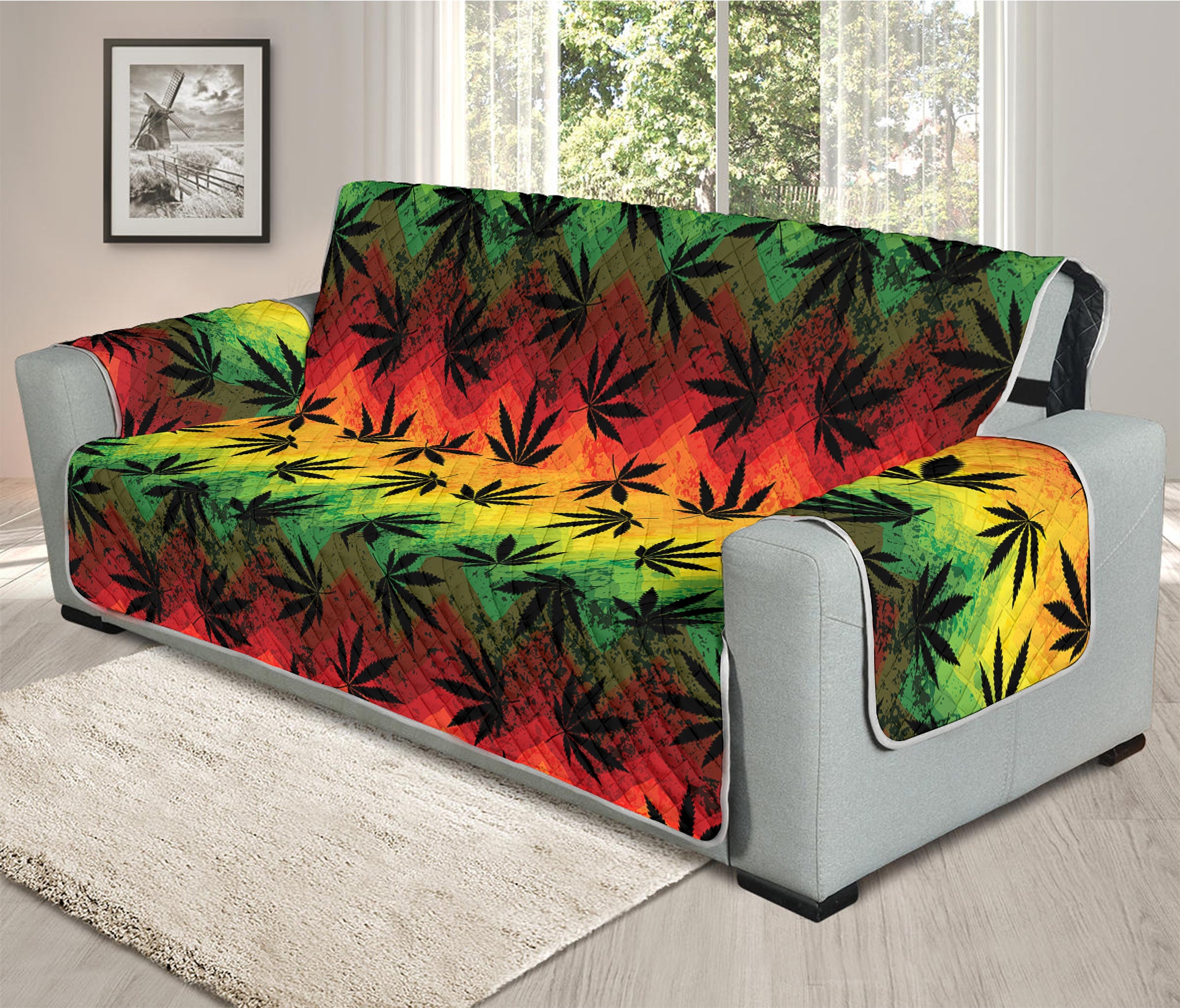 Cannabis Rasta Pattern Print Oversized Sofa Protector