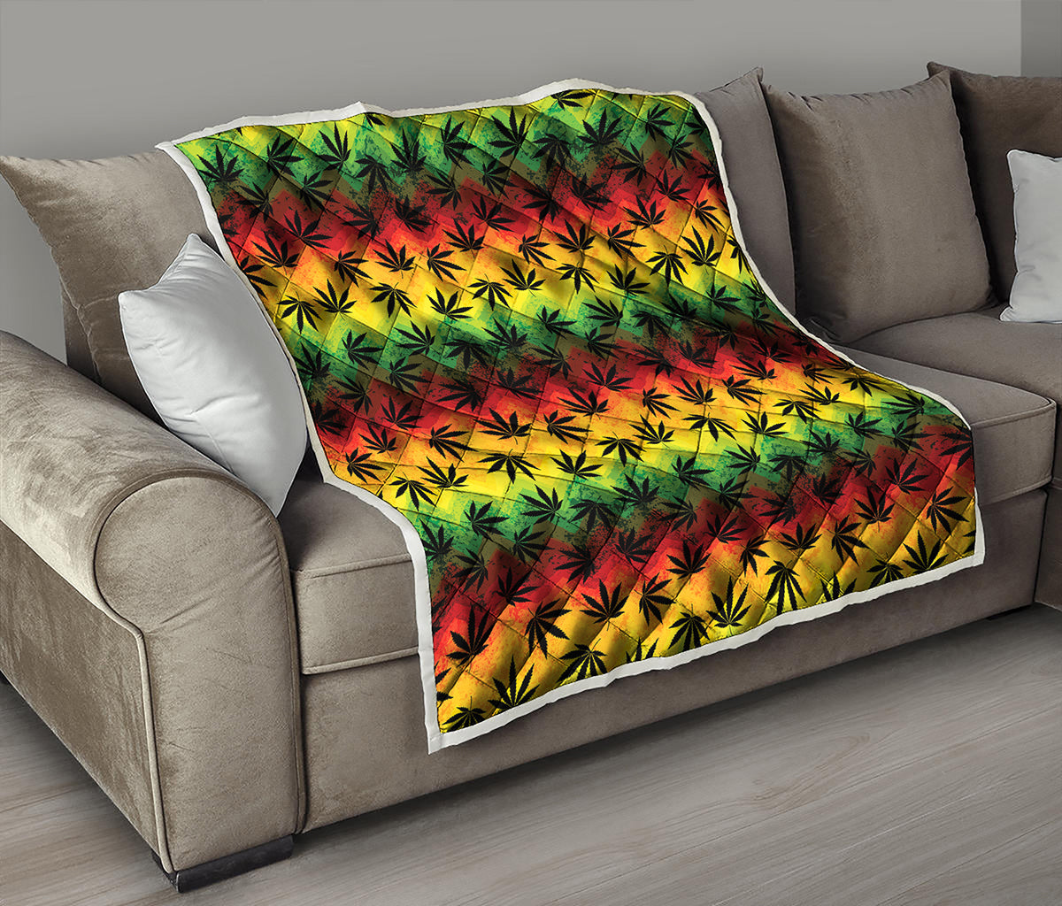 Cannabis Rasta Pattern Print Quilt