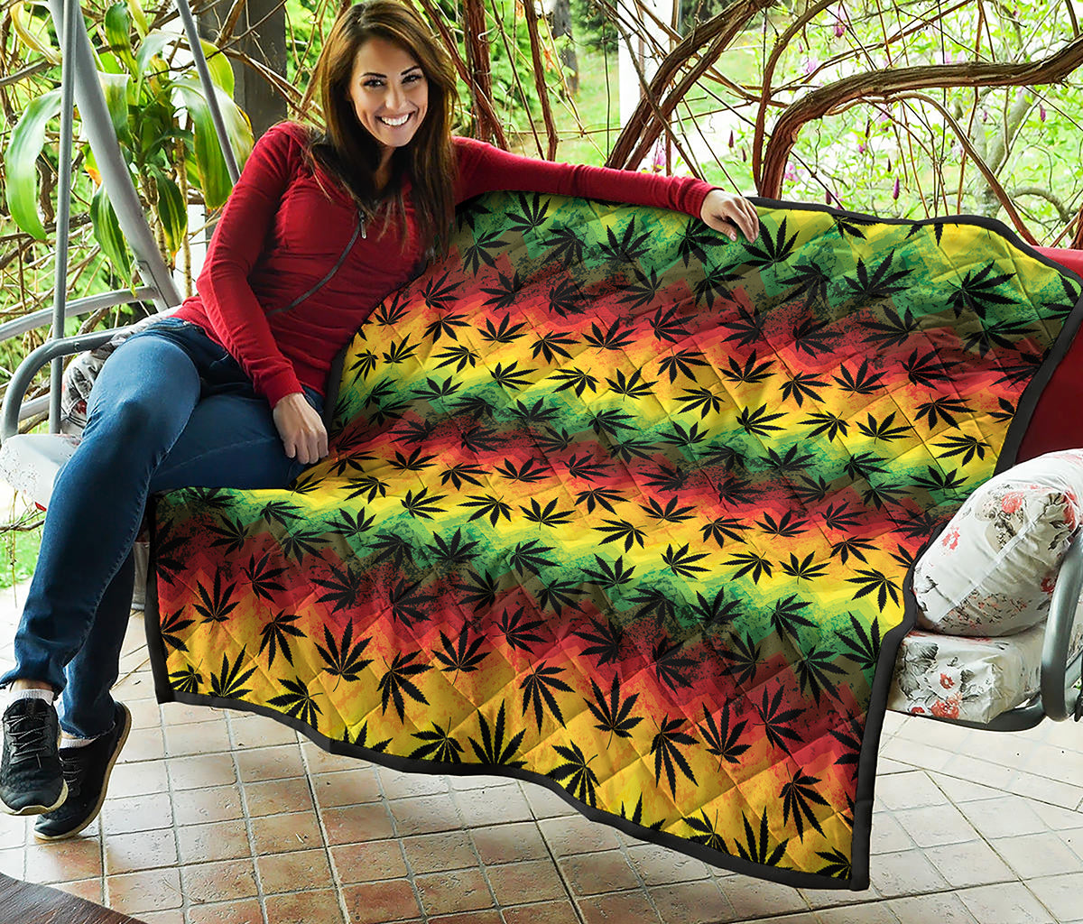 Cannabis Rasta Pattern Print Quilt