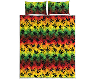 Cannabis Rasta Pattern Print Quilt Bed Set