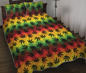 Cannabis Rasta Pattern Print Quilt Bed Set