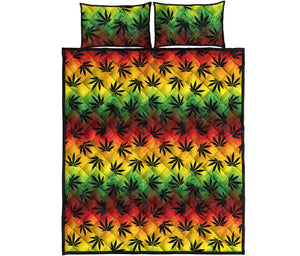 Cannabis Rasta Pattern Print Quilt Bed Set