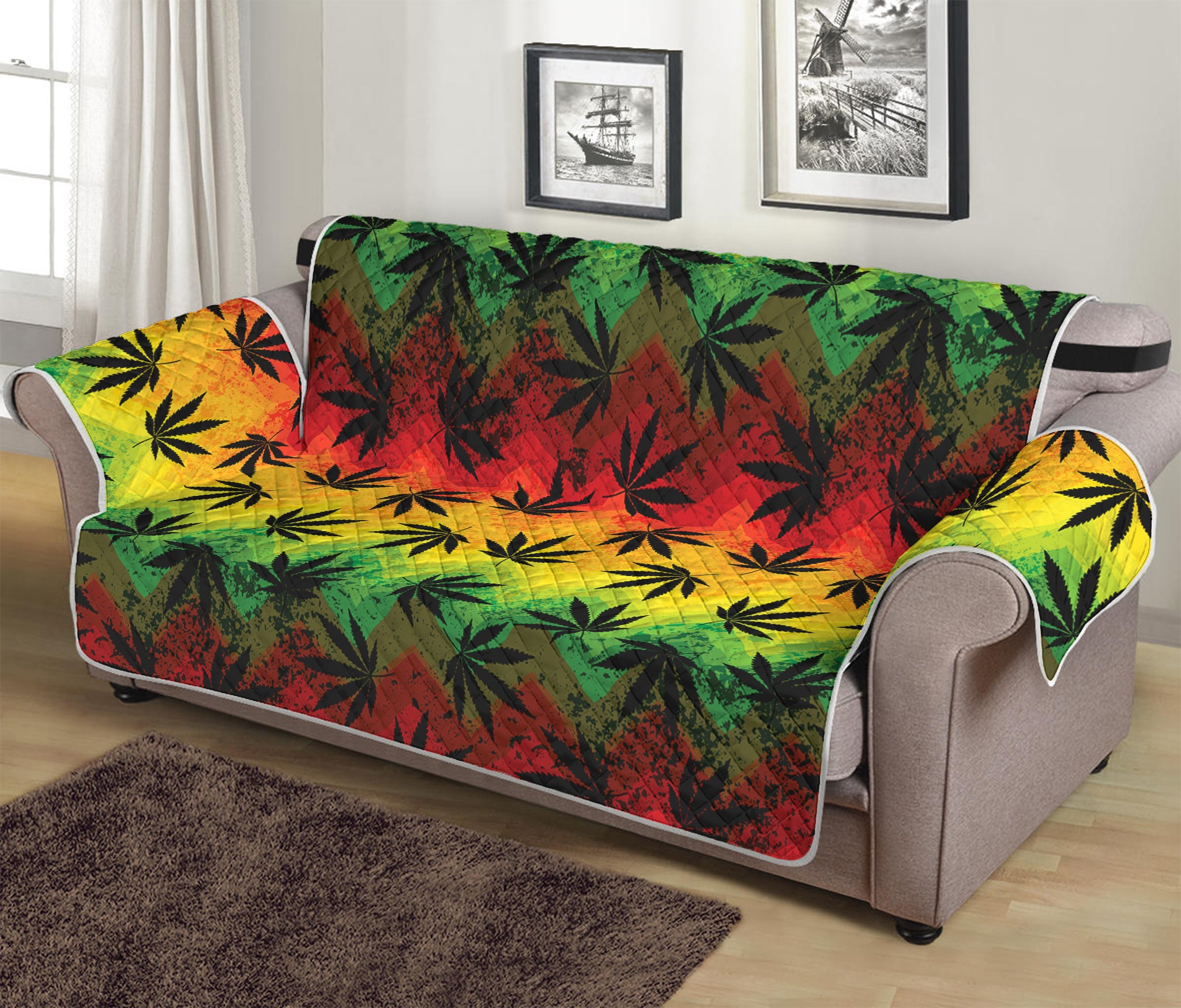 Cannabis Rasta Pattern Print Sofa Protector