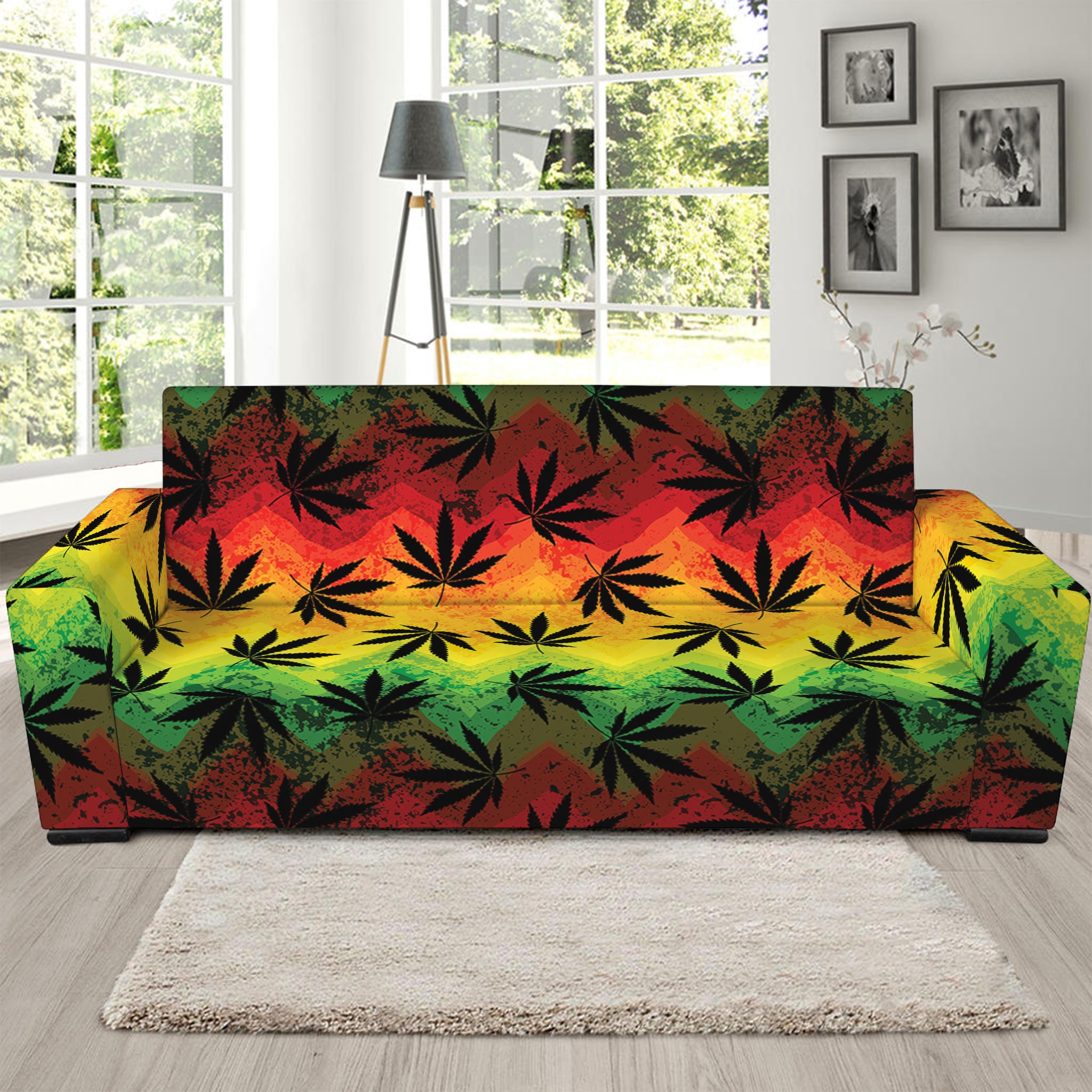 Cannabis Rasta Pattern Print Sofa Slipcover