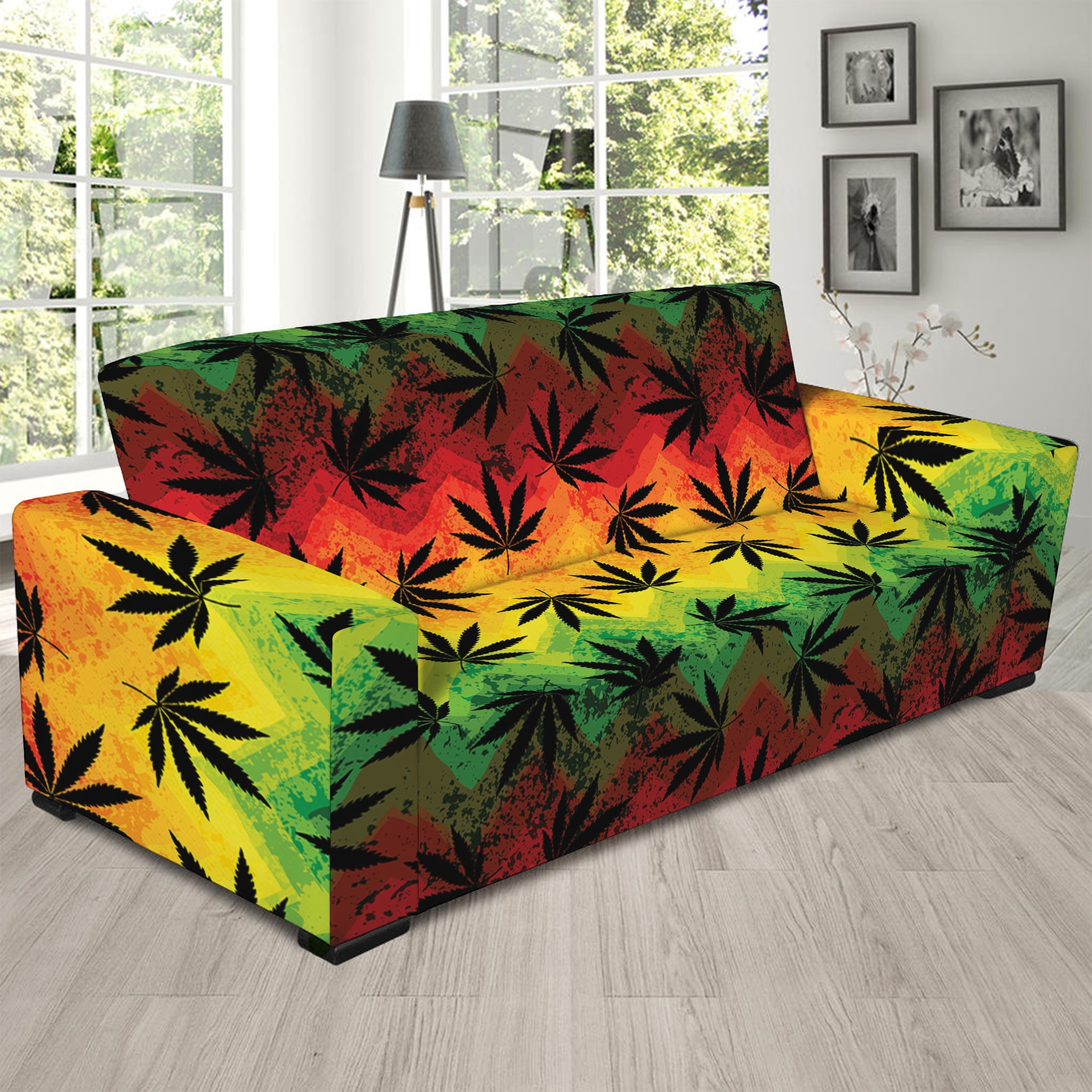 Cannabis Rasta Pattern Print Sofa Slipcover