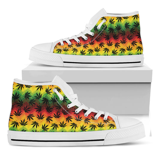 Cannabis Rasta Pattern Print White High Top Shoes
