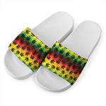 Cannabis Rasta Pattern Print White Slide Sandals