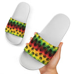 Cannabis Rasta Pattern Print White Slide Sandals