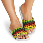 Cannabis Rasta Pattern Print White Slide Sandals