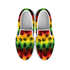 Cannabis Rasta Pattern Print White Slip On Shoes