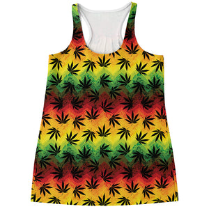 Cannabis Rasta Pattern Print Women's Racerback Tank Top