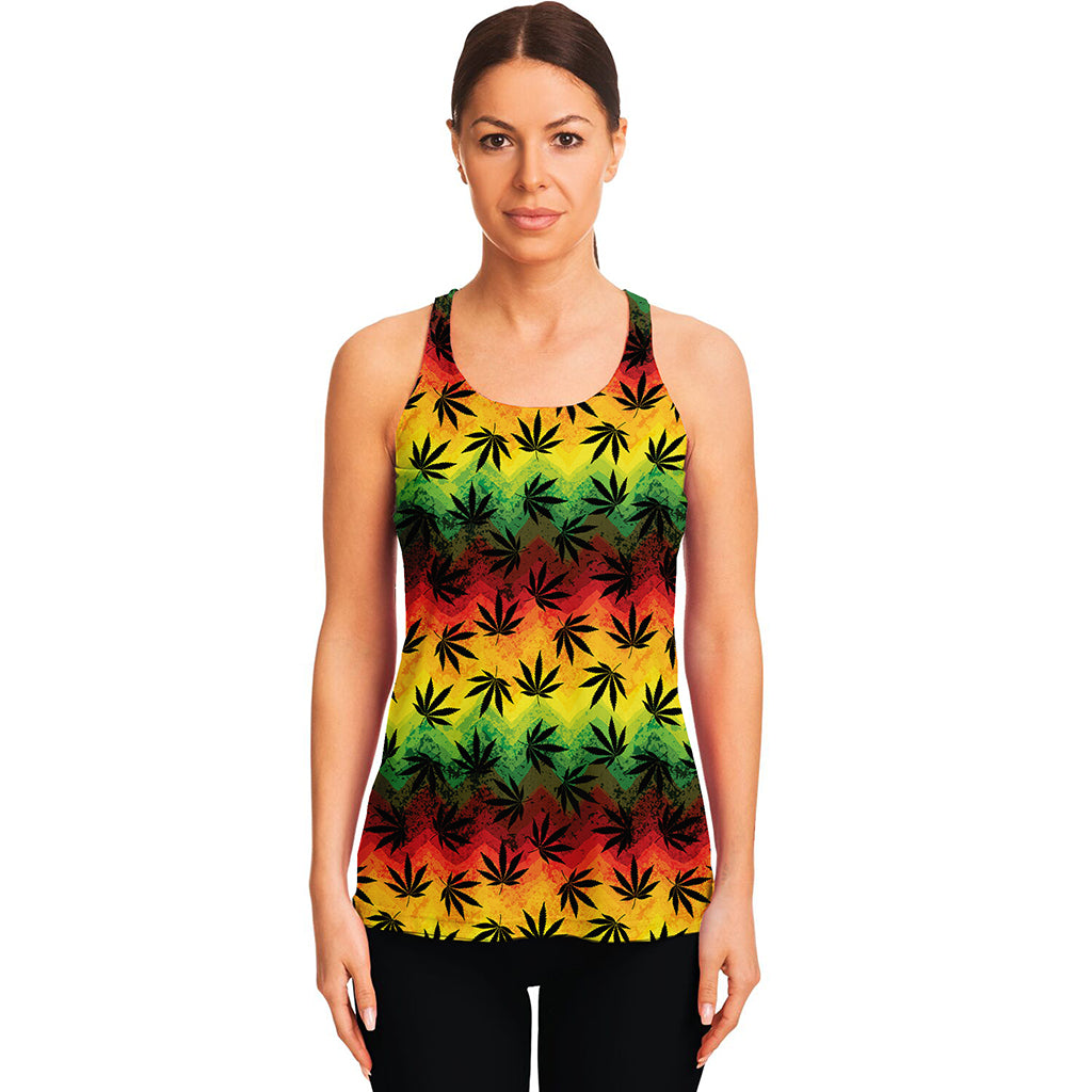 Cannabis Rasta Pattern Print Women's Racerback Tank Top