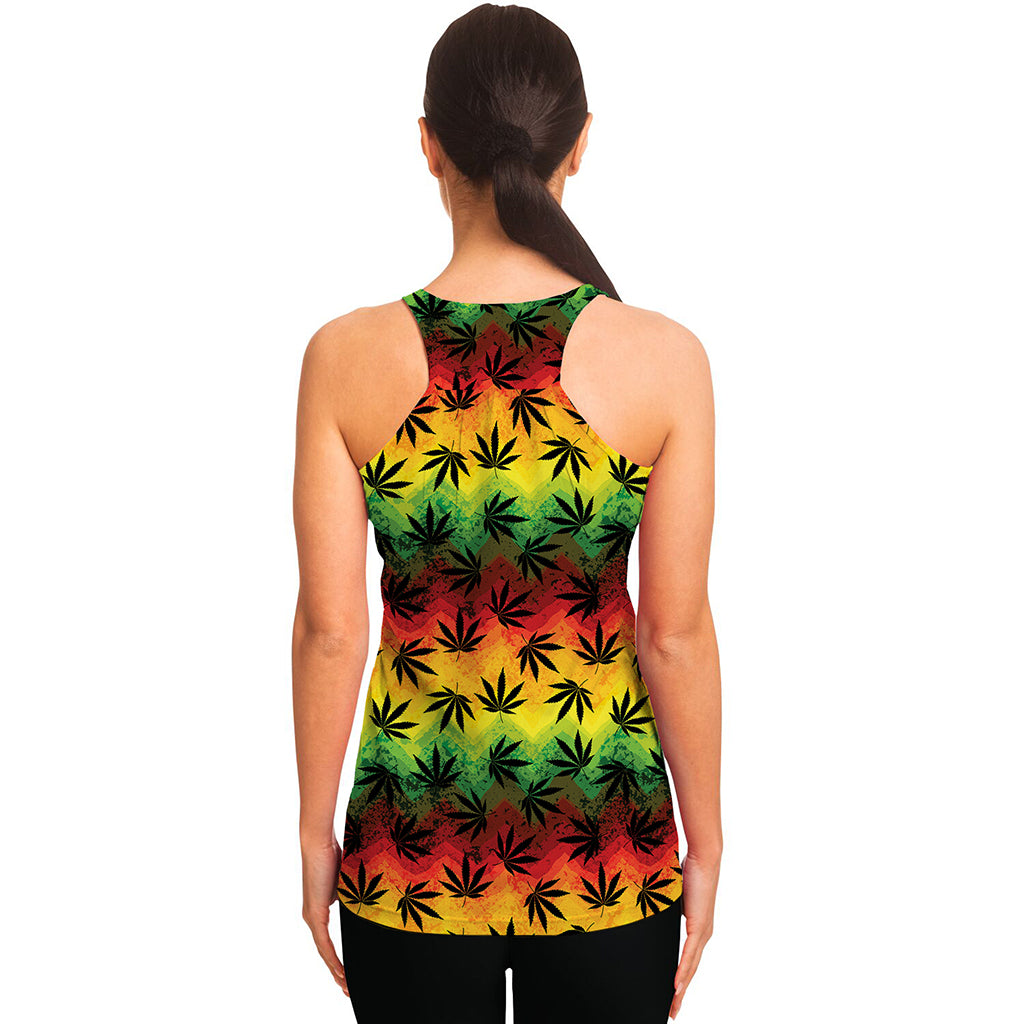 Cannabis Rasta Pattern Print Women's Racerback Tank Top