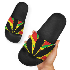 Cannabis Rasta Print Black Slide Sandals