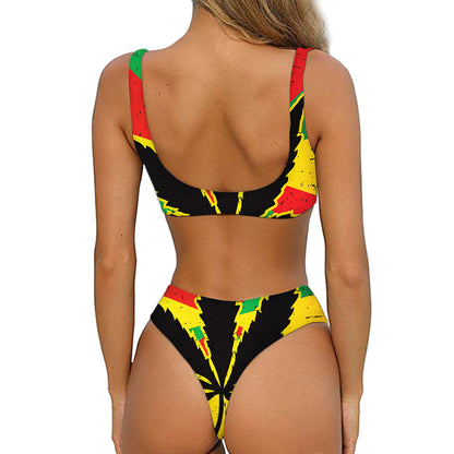 Cannabis Rasta Print Front Bow Tie Bikini