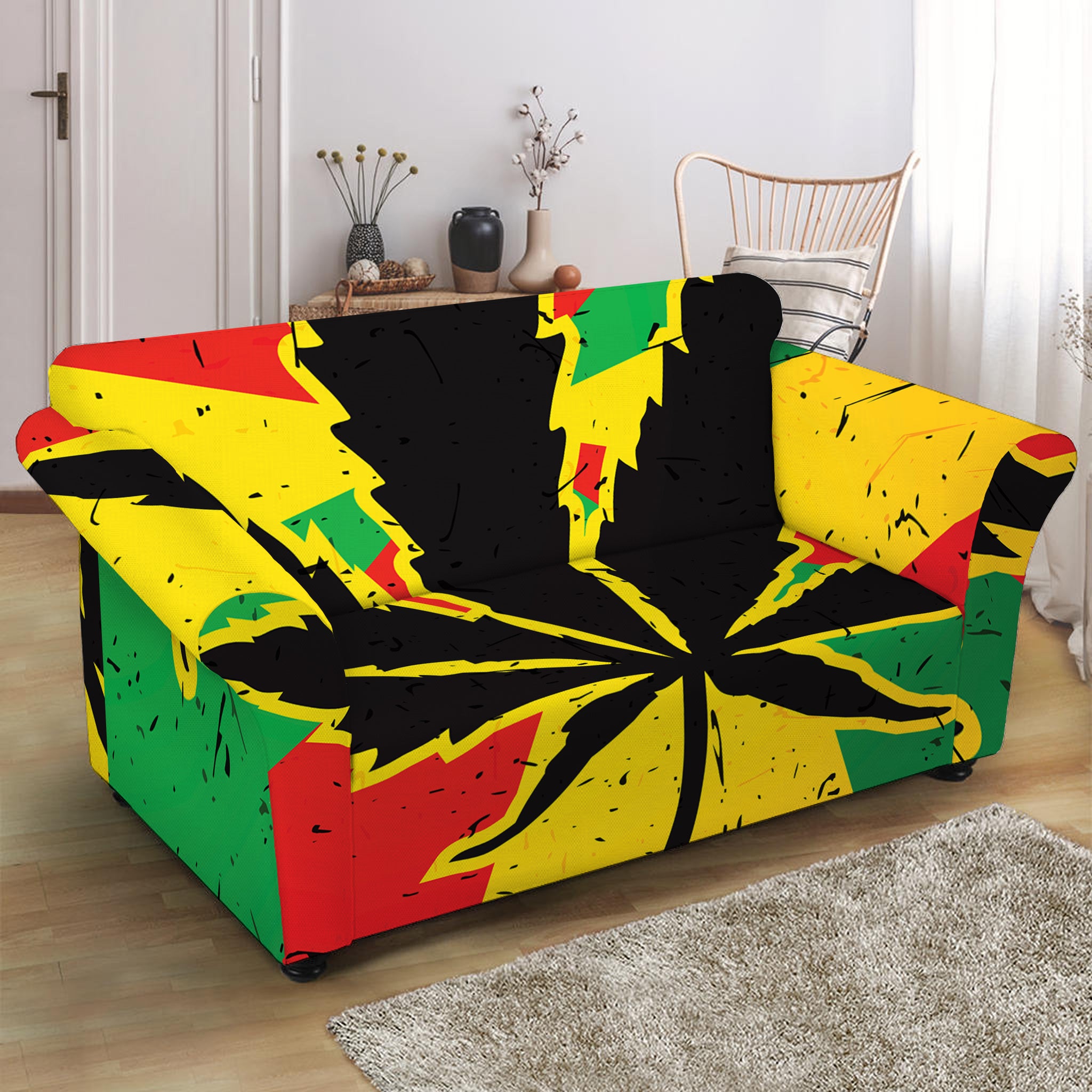 Cannabis Rasta Print Loveseat Slipcover