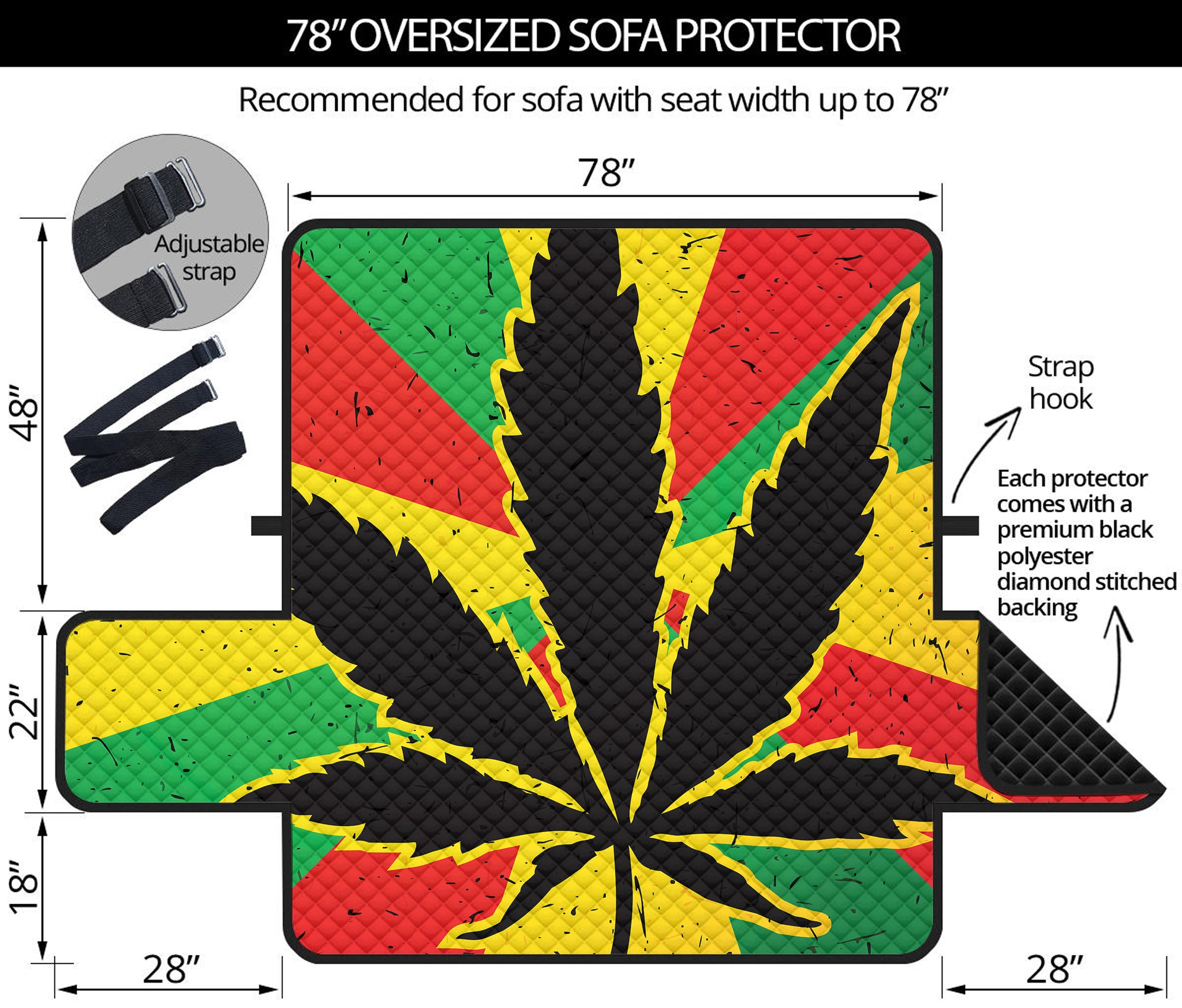 Cannabis Rasta Print Oversized Sofa Protector