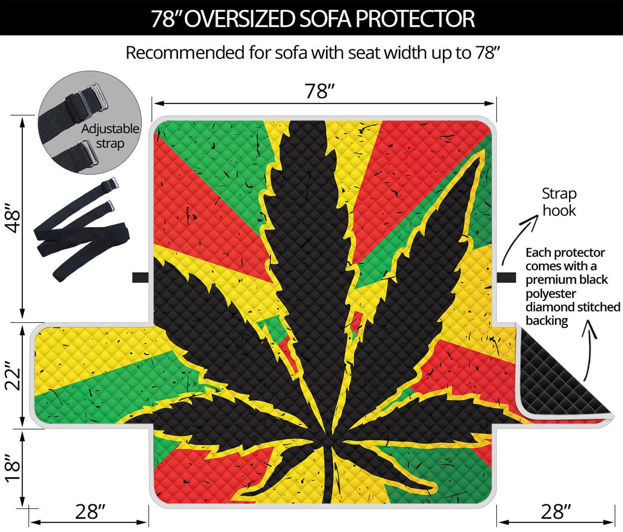 Cannabis Rasta Print Oversized Sofa Protector