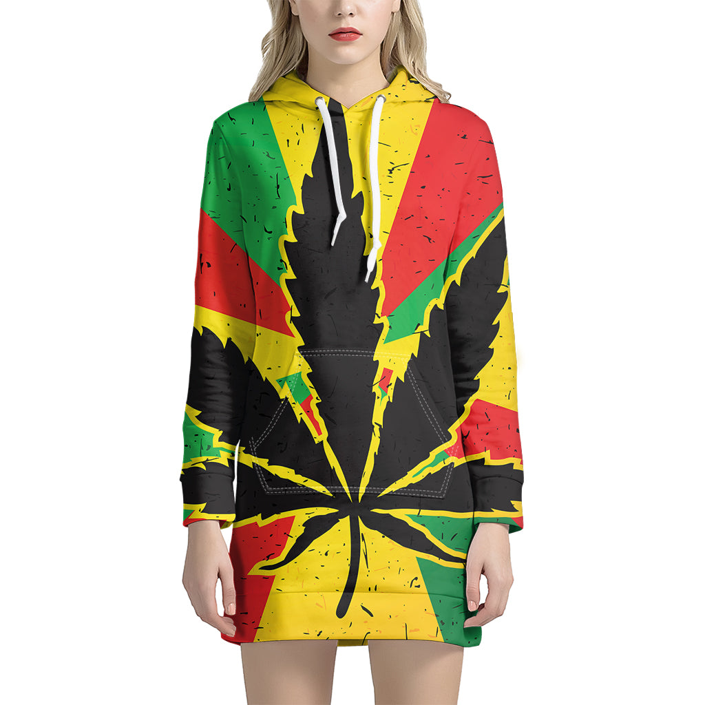 Cannabis Rasta Print Pullover Hoodie Dress