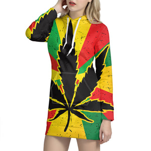 Cannabis Rasta Print Pullover Hoodie Dress