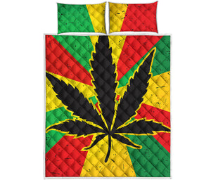 Cannabis Rasta Print Quilt Bed Set