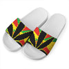 Cannabis Rasta Print White Slide Sandals