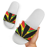 Cannabis Rasta Print White Slide Sandals