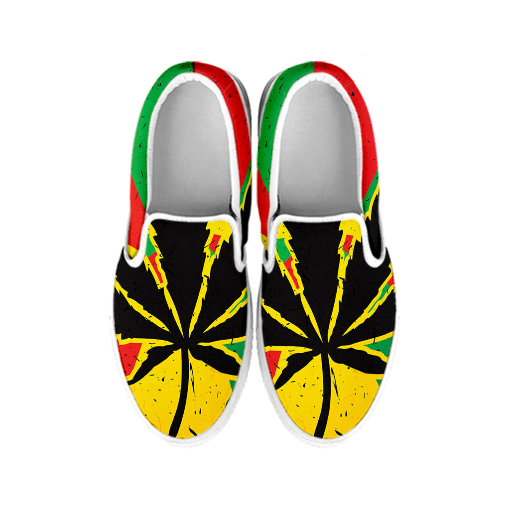 Cannabis Rasta Print White Slip On Shoes