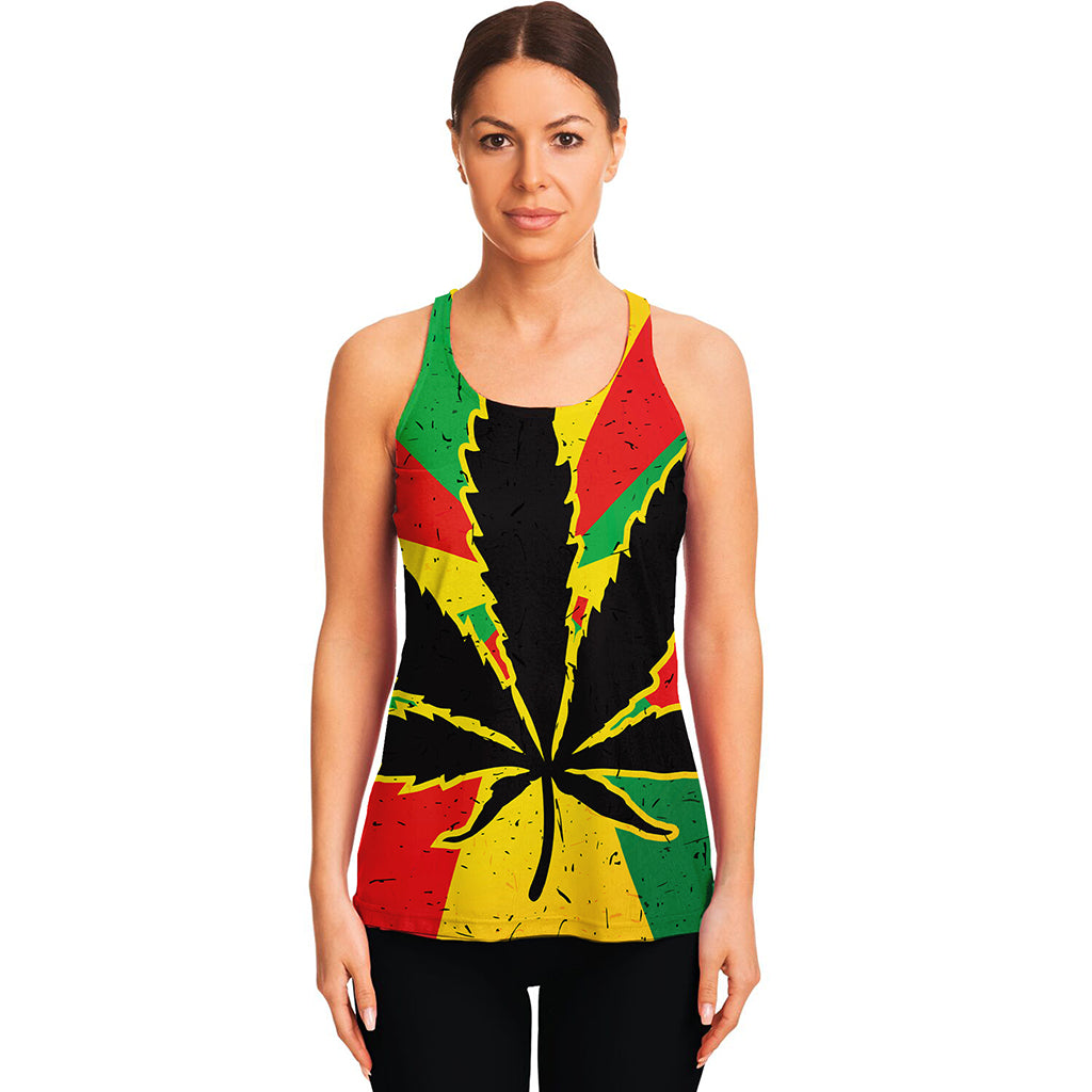 Cannabis Rasta Print Women's Racerback Tank Top