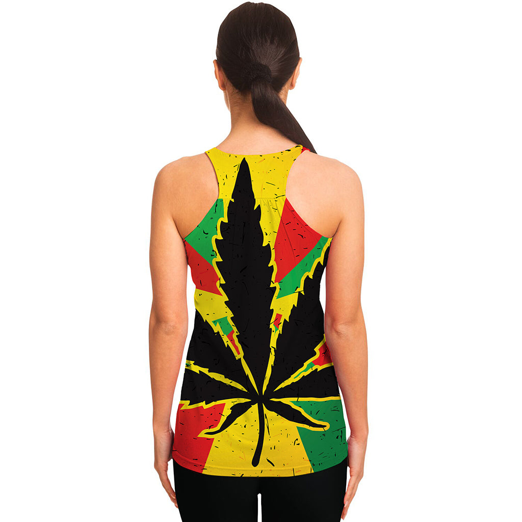 Cannabis Rasta Print Women's Racerback Tank Top