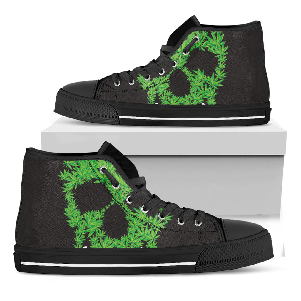 Cannabis Skull Print Black High Top Shoes