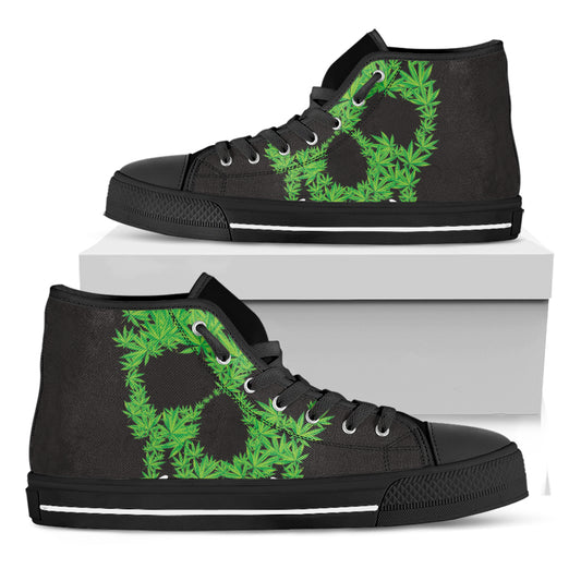 Cannabis Skull Print Black High Top Shoes