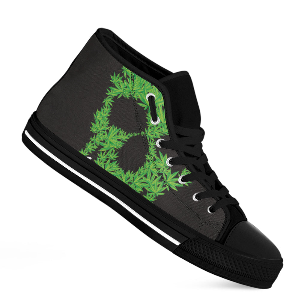 Cannabis Skull Print Black High Top Shoes