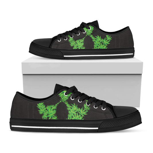 Cannabis Skull Print Black Low Top Shoes 