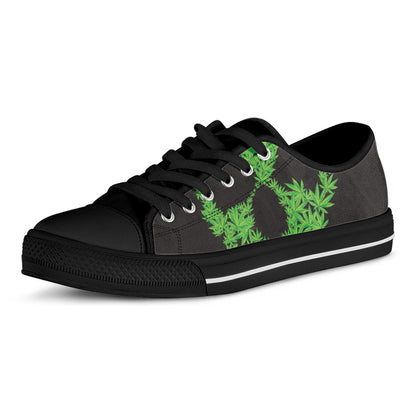 Cannabis Skull Print Black Low Top Shoes 