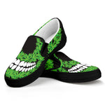 Cannabis Skull Print Black Slip On Shoes