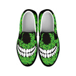 Cannabis Skull Print Black Slip On Shoes