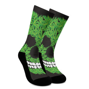 Cannabis Skull Print Crew Socks