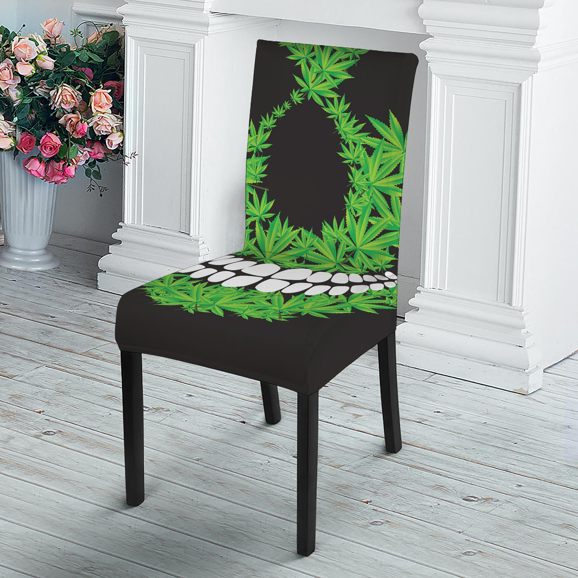 Cannabis Skull Print Dining Chair Slipcover