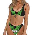 Cannabis Skull Print Front Bow Tie Bikini