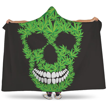 Cannabis Skull Print Hooded Blanket