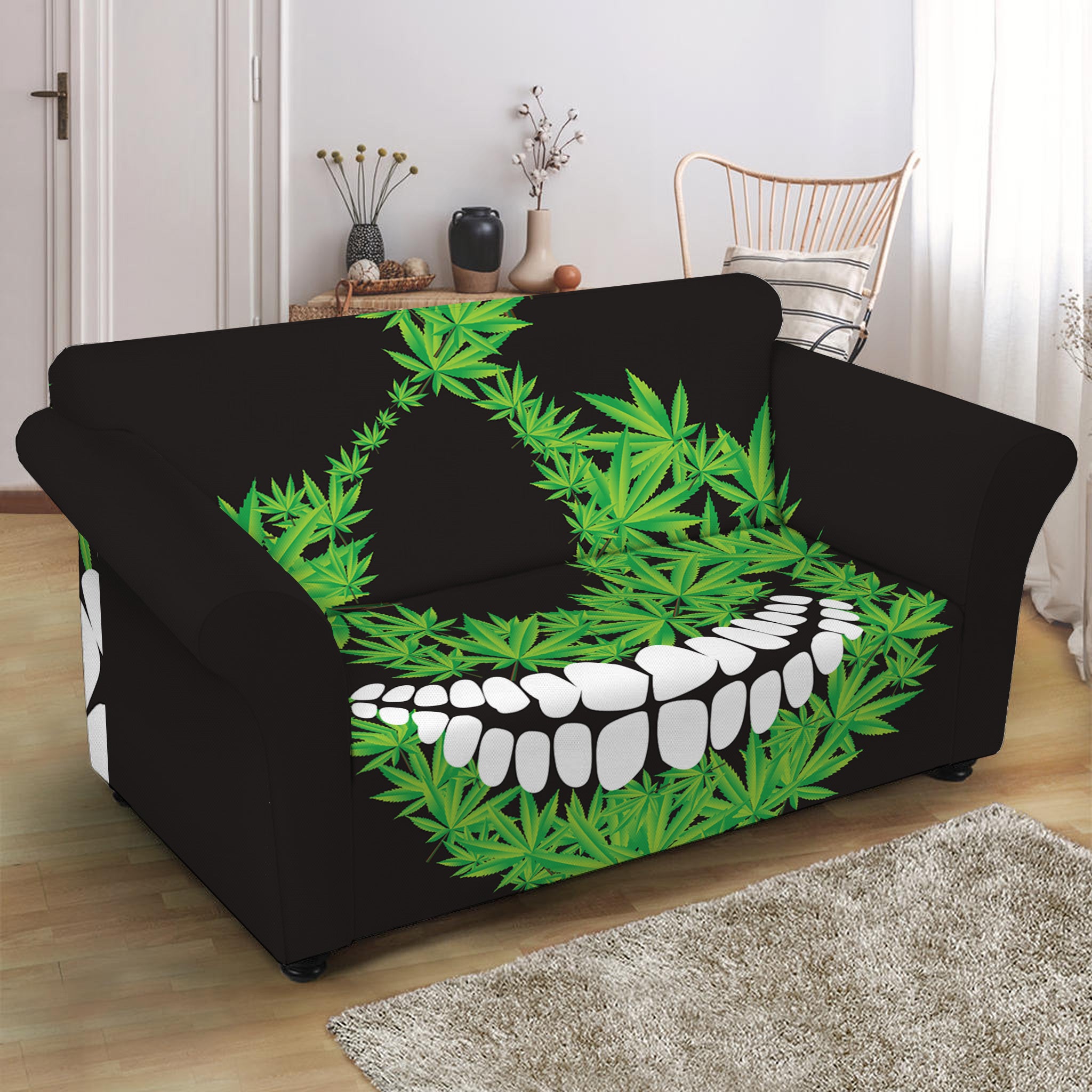 Cannabis Skull Print Loveseat Slipcover