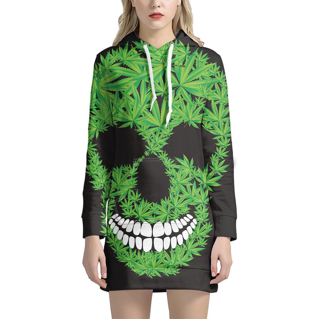 Cannabis Skull Print Pullover Hoodie Dress