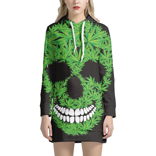 Cannabis Skull Print Pullover Hoodie Dress
