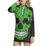 Cannabis Skull Print Pullover Hoodie Dress