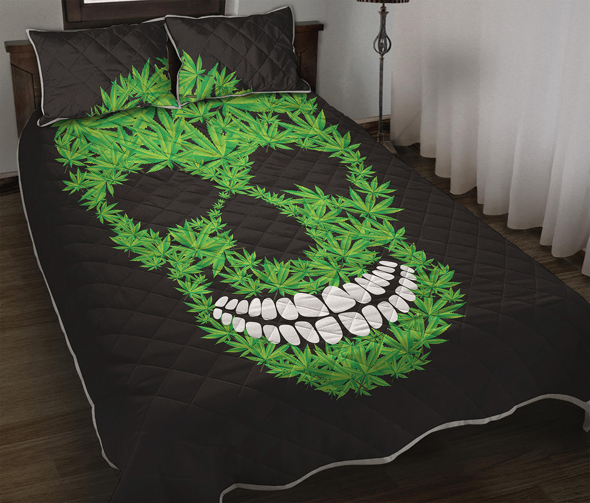 Cannabis Skull Print Quilt Bed Set
